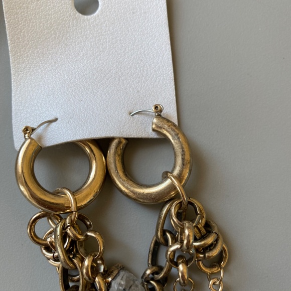 FREE PEOPLE CHAIN CRYSTAL CHUNKY HOOP DANGLE EARRINGS NEW brass - Picture 2 of 5